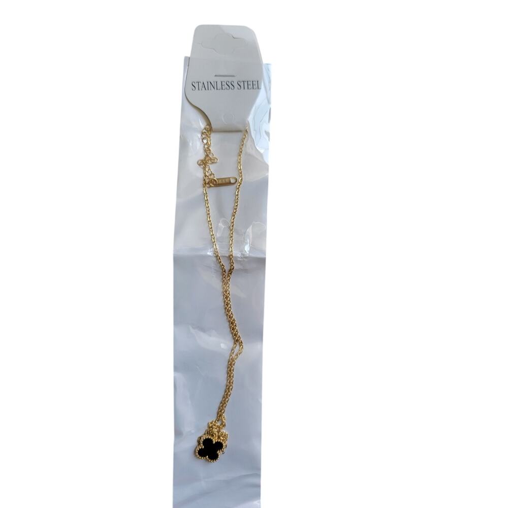 Gold Four Leaf Clover Necklace - Mother of Pearl Style Quatrefoil Pendant